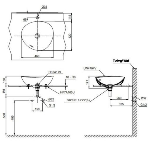Chậu rửa lavabo đặt bàn TOTO LT4704G17 Linear Ceram (bộ thoát thải VM5D417V)