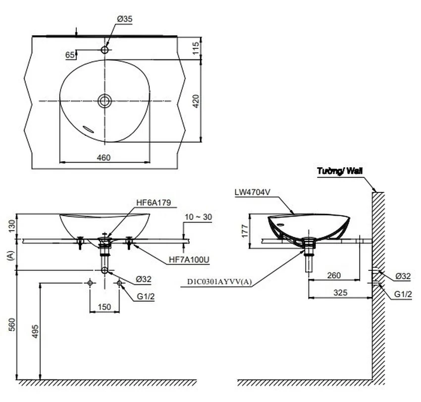 Chậu rửa lavabo đặt bàn TOTO LT4704G17 Linear Ceram (bộ thoát thải VM5D417V) 24 Chậu Rửa Lavabo Đặt Bàn TOTO LT4704G17 Linear Ceram Hình 3 - SKU LT4704G17