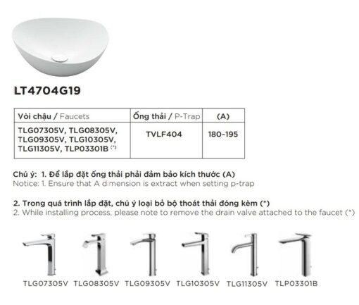 Chậu rửa lavabo đặt bàn TOTO LT4704G19 Linear Ceram (bộ thoát thải VM5D419V)