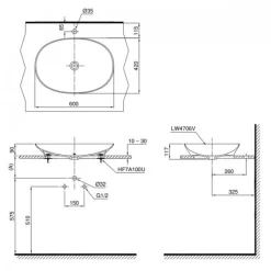 Chậu rửa lavabo đặt bàn TOTO LT4706 (Linear Ceram siêu mỏng 4mm)