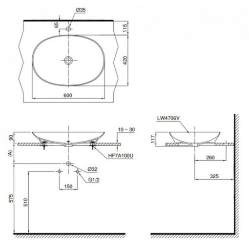 Chậu rửa lavabo đặt bàn TOTO LT4706 (Linear Ceram siêu mỏng 4mm)