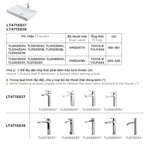 Chậu rửa lavabo đặt bàn TOTO LT4715G17 Linear Ceram (bộ thoát thải VM5D417V)
