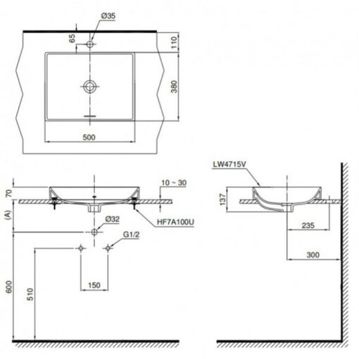 Chậu rửa lavabo đặt bàn TOTO LT4715G17 Linear Ceram (bộ thoát thải VM5D417V)