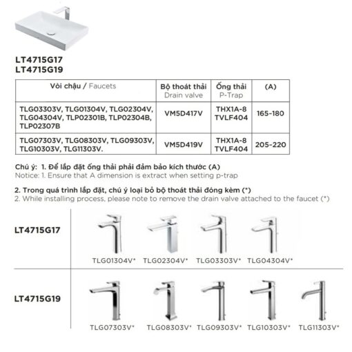 Chậu rửa lavabo đặt bàn TOTO LT4715G19 Linear Ceram (bộ thoát thải VM5D419V)