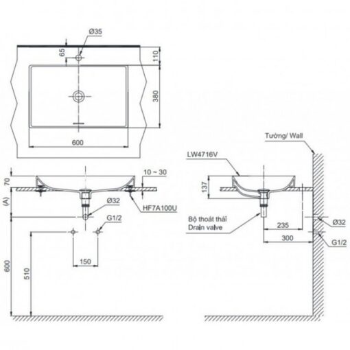 Chậu rửa lavabo đặt bàn TOTO LT4716G17 Linear Ceram siêu mỏng (bộ thoát thải VM5D417V)