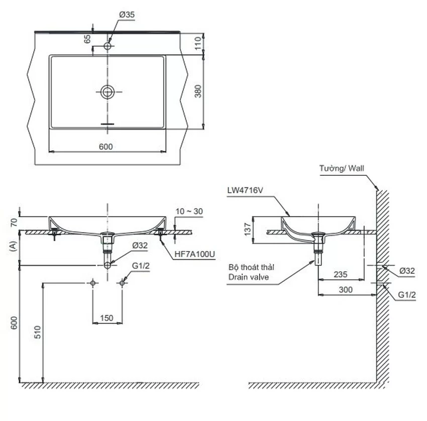 Chậu rửa lavabo đặt bàn TOTO LT4716G19 Linear Ceram (bộ thoát thải VM5D419V) 13 Chậu rửa lavabo đặt bàn TOTO LT4716G19 Linear Ceram (bộ thoát thải VM5D419V)