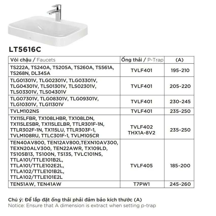 Chậu rửa lavabo đặt bàn TOTO LT5616C 9 Chậu rửa lavabo đặt bàn TOTO LT5616C
