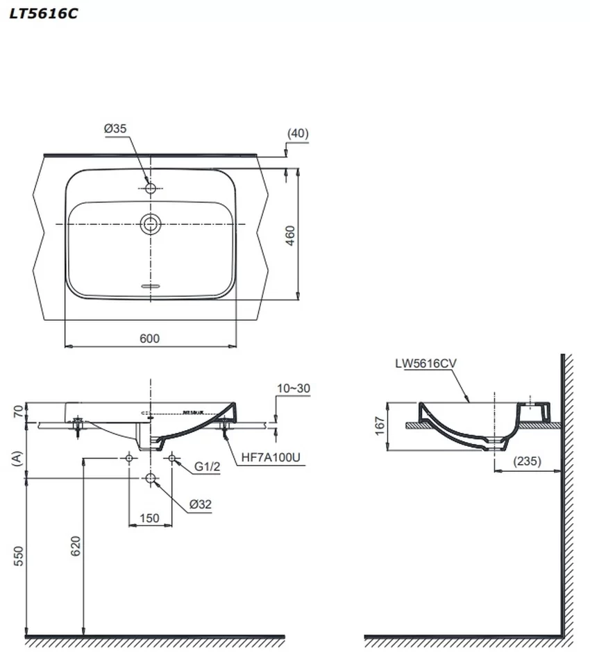 Chậu rửa lavabo đặt bàn TOTO LT5616C 11 Chậu rửa lavabo đặt bàn TOTO LT5616C