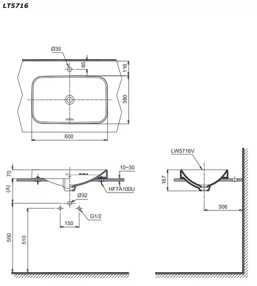 Chậu rửa lavabo đặt bàn TOTO LT5716 20 Chậu rửa lavabo TOTO LT5716 - Hình 5
