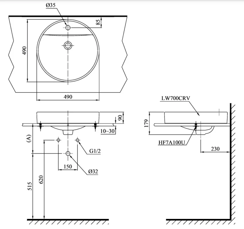 Chậu rửa lavabo đặt bàn TOTO LT700CTR 11 Chậu rửa lavabo đặt bàn TOTO LT700CTR