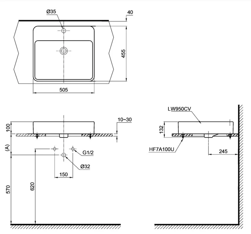 Chậu rửa lavabo đặt bàn TOTO LT950C 10 Chậu rửa lavabo đặt bàn TOTO LT950C