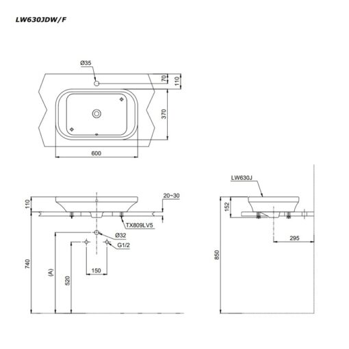 Chậu rửa lavabo đặt bàn TOTO LW630JW/F chậu men màu