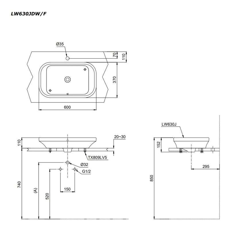 Chậu rửa lavabo đặt bàn TOTO LW630JW/F chậu men màu 9 Chậu rửa lavabo đặt bàn TOTO LW630JW/F chậu men màu