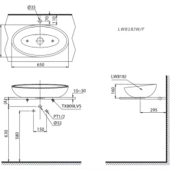 Chậu rửa lavabo đặt bàn TOTO LW818JW/F 13 Chậu rửa lavabo đặt bàn TOTO LW818JW/F