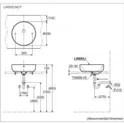 Chậu rửa lavabo đặt bàn TOTO LW895JW/F 14 Chậu rửa lavabo đặt bàn TOTO LW895JW/F