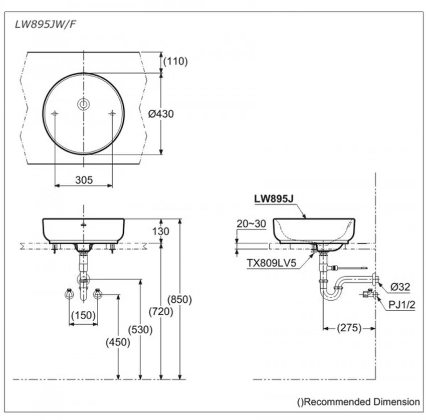 Chậu rửa lavabo đặt bàn TOTO LW895JW/F 8 Chậu rửa lavabo đặt bàn TOTO LW895JW/F