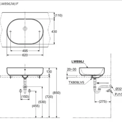 Chậu rửa lavabo đặt bàn TOTO LW896JW/F chậu men màu 21 Chậu rửa lavabo đặt bàn TOTO LW896JW/F chậu men màu