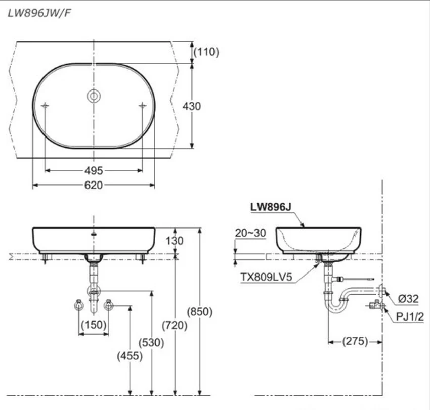Chậu rửa lavabo đặt bàn TOTO LW896JW/F chậu men màu 9 Chậu rửa lavabo đặt bàn TOTO LW896JW/F chậu men màu