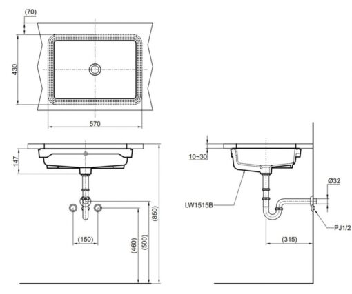 Chậu rửa mặt lavabo âm bàn TOTO LT1515#XW