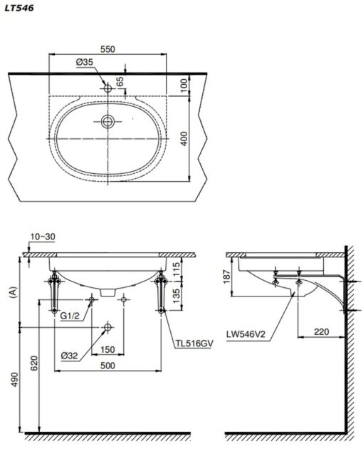 Chậu rửa mặt lavabo âm bàn TOTO LT546#XW