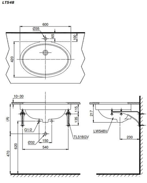 Chậu rửa mặt lavabo âm bàn TOTO LT548#XW