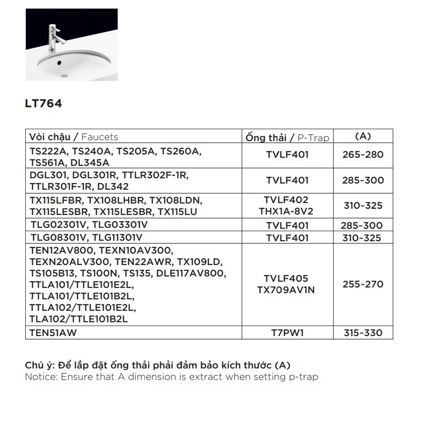 Chậu rửa mặt lavabo âm bàn TOTO LT764 18 Chậu rửa mặt lavabo âm bàn TOTO LT764