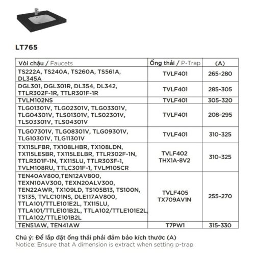 Chậu rửa mặt lavabo âm bàn TOTO LT765#XW