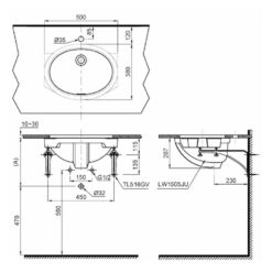 Chậu rửa mặt lavabo âm bàn TOTO LW1505V#XW TL516GV kèm giá đỡ