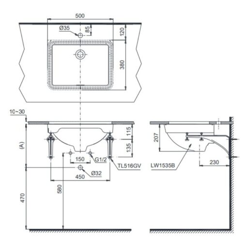 Chậu rửa mặt lavabo âm bàn TOTO LW1535V#XW