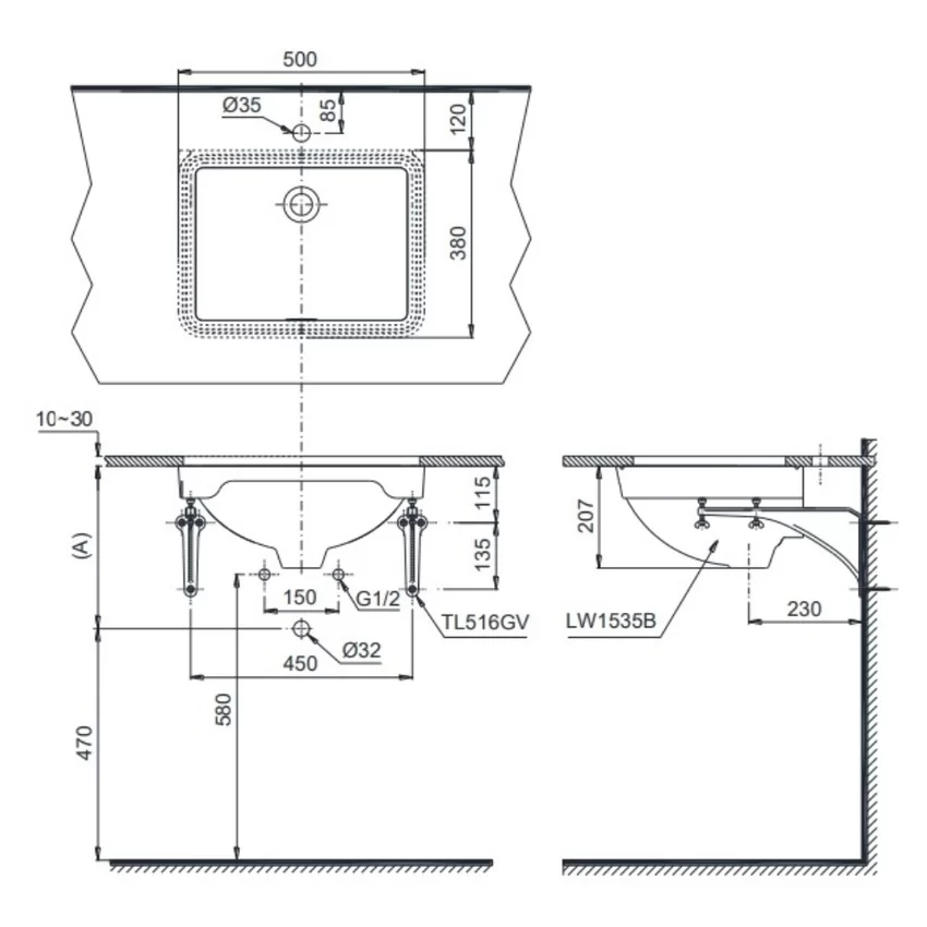 Chậu rửa mặt lavabo âm bàn TOTO LW1535V 7 Chậu rửa mặt lavabo âm bàn TOTO LW1535V - SKU: LW1535V