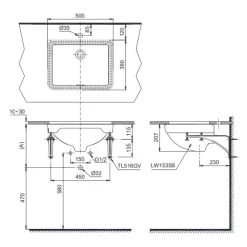 Chậu rửa mặt lavabo âm bàn TOTO LW1535V#XW TL516GV kèm giá đỡ