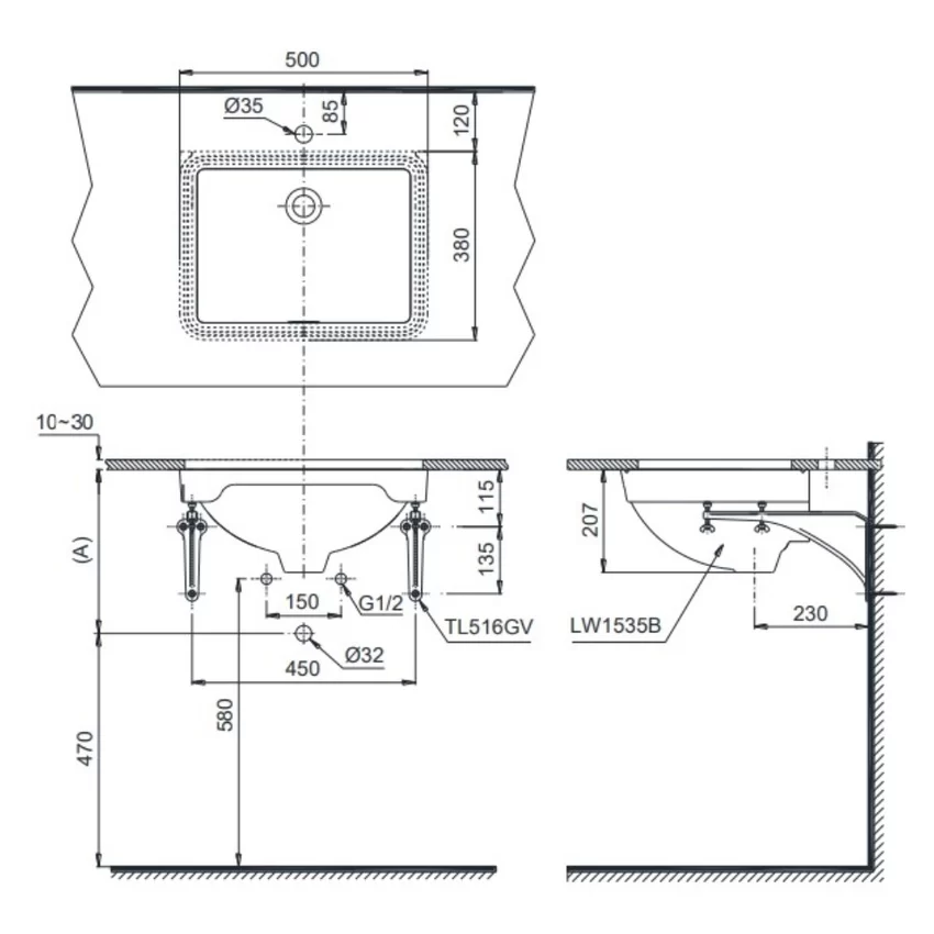 Chậu rửa mặt lavabo âm bàn TOTO LW1535V TL516GV kèm giá đỡ 4 Chậu rửa mặt lavabo âm bàn TOTO LW1535V#XW TL516GV kèm giá đỡ