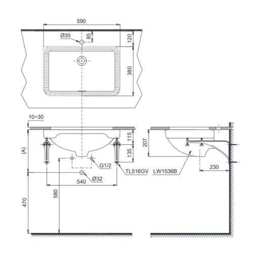 Chậu rửa mặt lavabo âm bàn TOTO LW1536V#XW