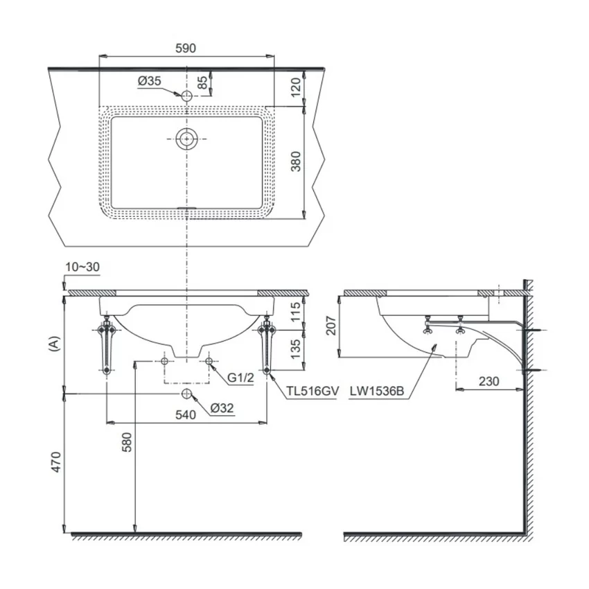 Chậu rửa mặt lavabo âm bàn TOTO LW1536V - Hình ảnh 2 Chậu rửa mặt lavabo âm bàn TOTO LW1536V
