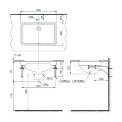 Chậu rửa mặt lavabo âm bàn TOTO LW1536V#XW TL516GV kèm giá đỡ