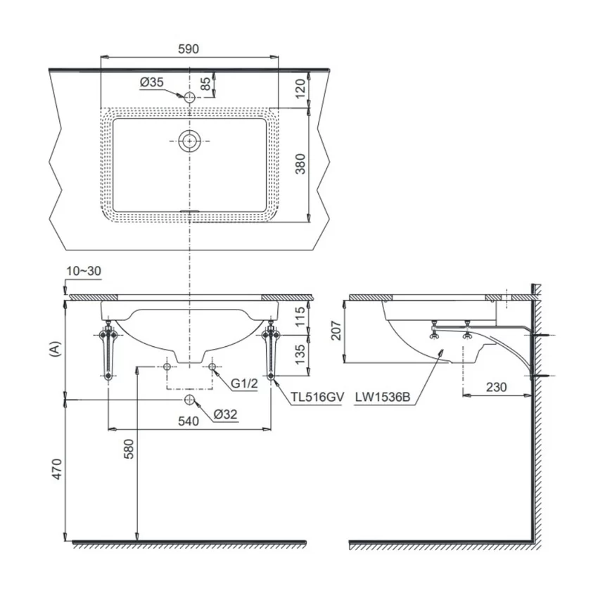 Chậu rửa mặt lavabo âm bàn TOTO LW1536V TL516GV kèm giá đỡ 11 Chậu rửa mặt lavabo âm bàn TOTO LW1536V#XW TL516GV kèm giá đỡ