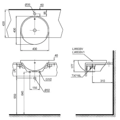 Chậu rửa mặt lavabo bán âm TOTO LT533R 13 Chậu rửa mặt lavabo bán âm TOTO LT533R