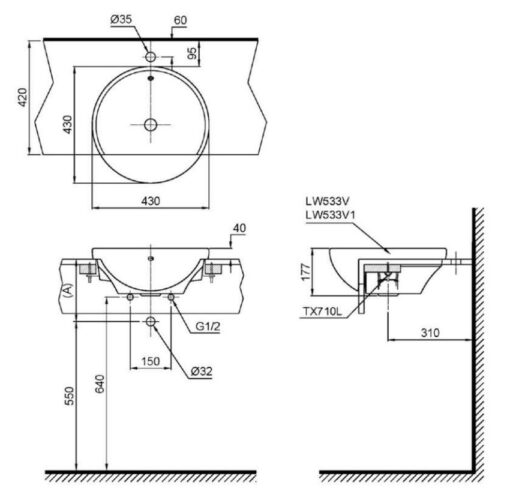 Chậu rửa mặt lavabo bán âm TOTO LT533R