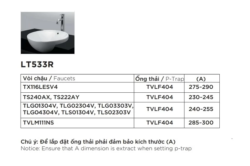 Chậu rửa mặt lavabo bán âm TOTO LT533R 8 Chậu rửa mặt lavabo bán âm TOTO LT533R