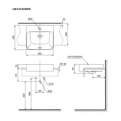 Chậu rửa mặt lavabo bán âm TOTO LW1315CBVN