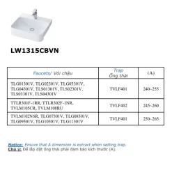Chậu rửa mặt lavabo bán âm TOTO LW1315CBVN 7 Chậu rửa mặt lavabo bán âm TOTO LW1315CBVN
