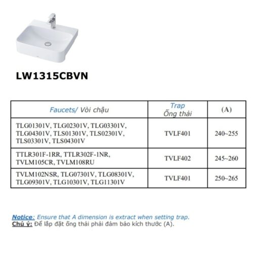 Chậu rửa mặt lavabo bán âm TOTO LW1315CBVN