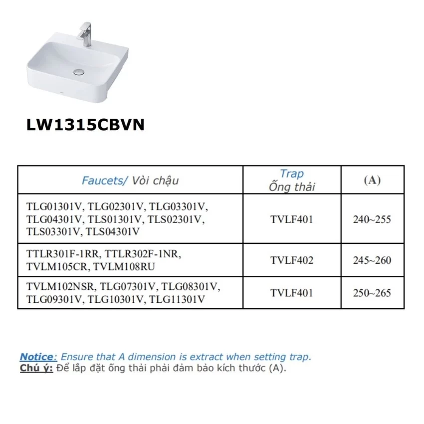 Chậu rửa mặt lavabo bán âm TOTO LW1315CBVN 10 Chậu rửa mặt lavabo bán âm TOTO LW1315CBVN hình 3