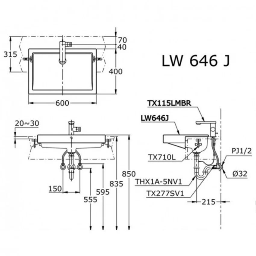 Chậu rửa mặt lavabo bán âm TOTO LW646JW/F - Hình 4 Chậu rửa mặt lavabo bán âm TOTO LW646JW/F 4