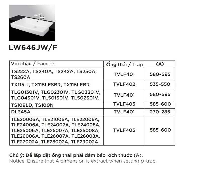 Chậu rửa mặt lavabo bán âm TOTO LW646JW/F - Hình 5 Chậu rửa mặt lavabo bán âm TOTO LW646JW/F 5