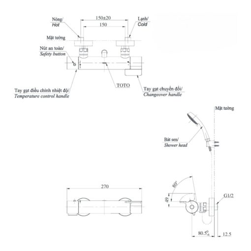 Củ sen tắm nhiệt độ GG Series TOTO TBV03431V