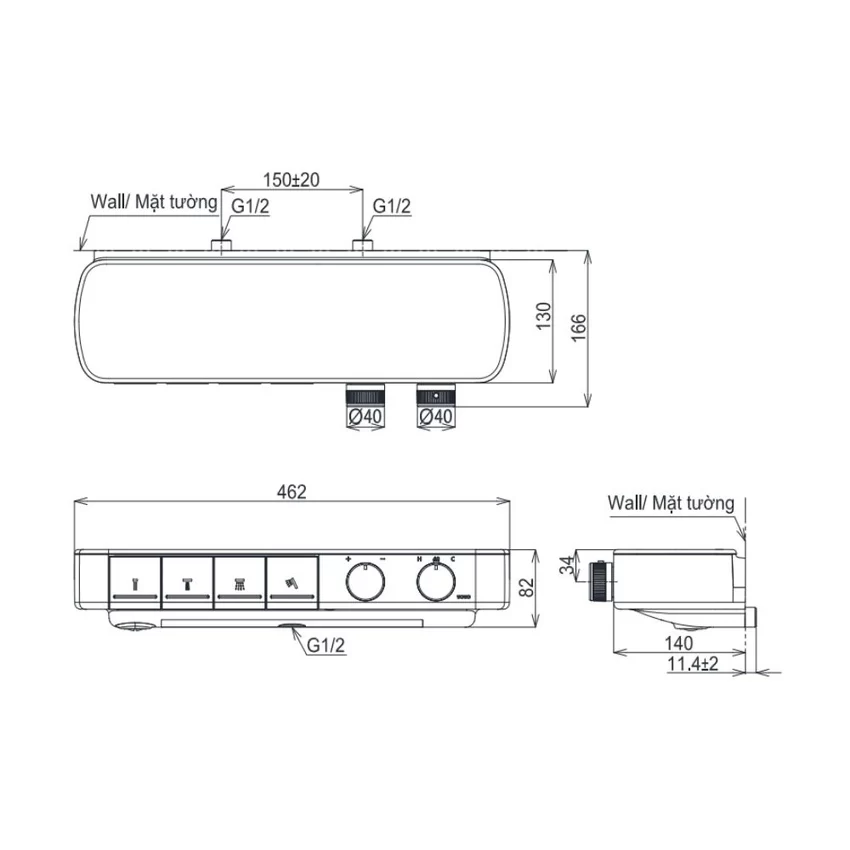 Củ sen tắm nhiệt độ TOTO TBV124A0A kèm kệ để đồ 4 Củ sen tắm nhiệt độ TOTO TBV124A0A kèm kệ để đồ