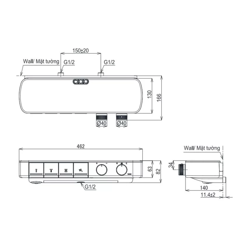 Củ sen tắm nhiệt độ TOTO TBV124B0A kèm kệ để đồ và vòi xả bồn 4 Củ sen tắm nhiệt độ TOTO TBV124B0A kèm kệ để đồ và vòi xả bồn