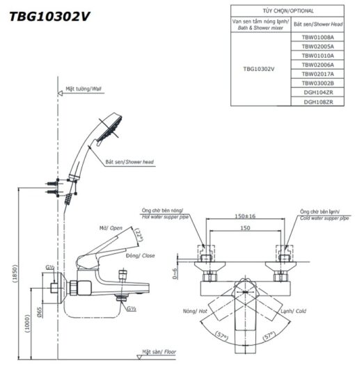 Củ sen tắm nóng lạnh GB Series TOTO TBG10302VA (TBG10302V)