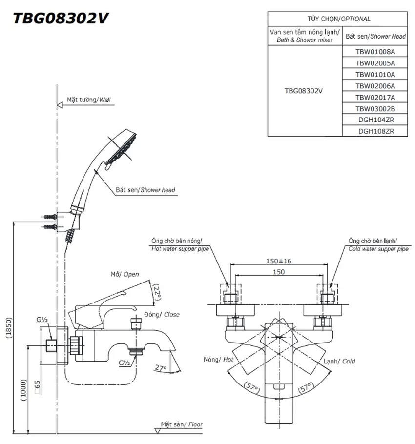 Củ sen tắm nóng lạnh GC Series TOTO TBG08302VA (TBG08302V) 11 Củ sen tắm nóng lạnh GC Series TOTO TBG08302VA (TBG08302V)